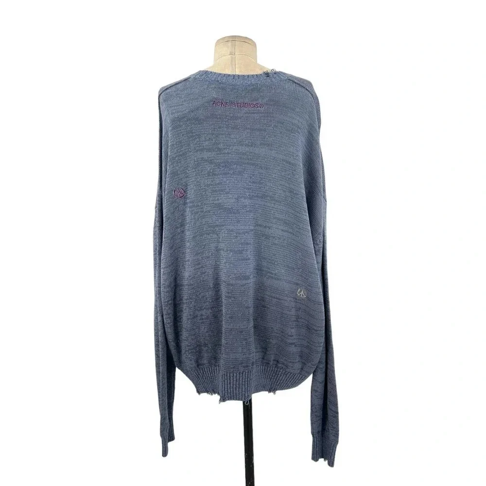Acne Studios Sweater Peace Sign Embroidered Jumper Knit Blue Size Large *Damaged